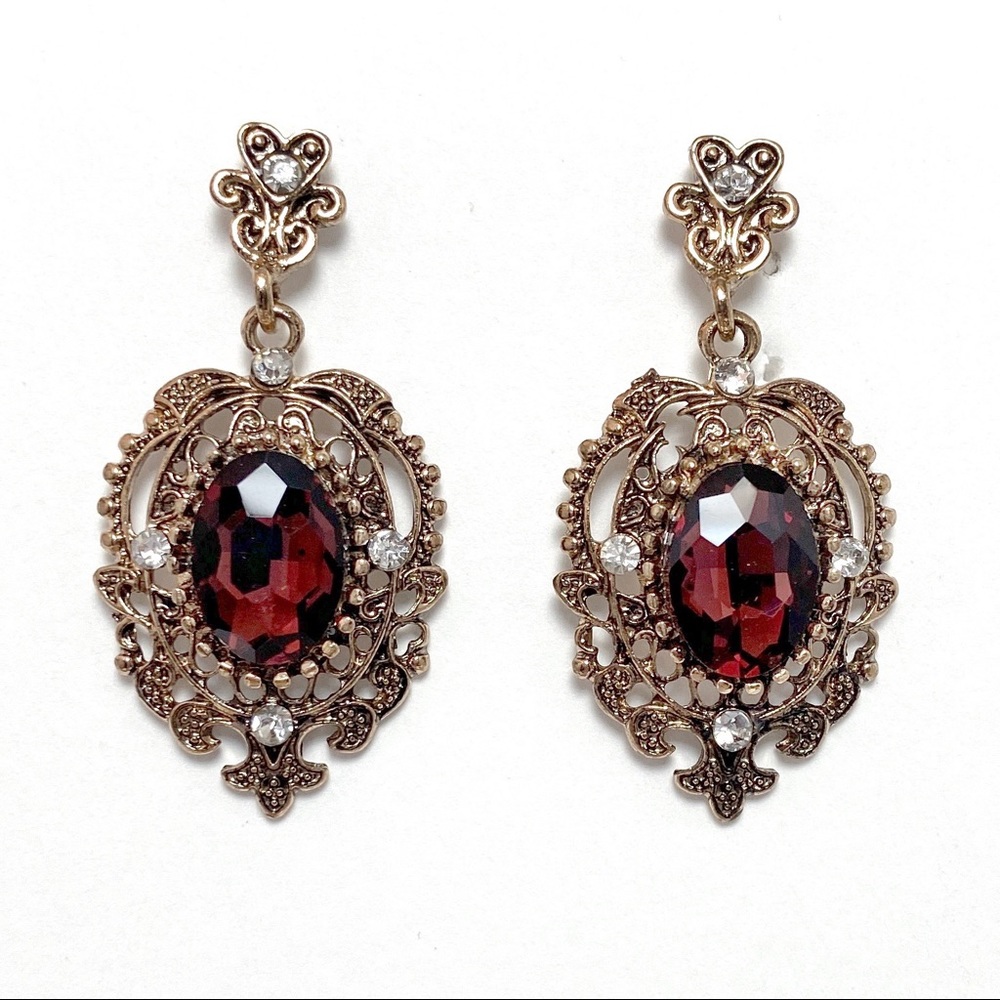 Vintage Style Aged Gold Topaz Drop Earrings e2 - Picture 2 of 3